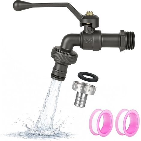 Robinet de jardin 1/2" en laiton résistant à la rouille et au gel, avec raccords de tuyau, ruban d'étanchéité à rouleau, robinet d'arrêt anti-goutte, robinet extérieur en laiton pour (1/5)