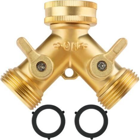 Robinet double pour robinet jardin – Raccord en Y 3/4″ avec 2 vannes indépendantes pour brancher 2 appareils simultanément (1/5)