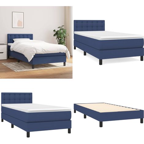 Cama box spring con colchón tela azul 90x200 cm - Colchón de muelles - Cama box spring