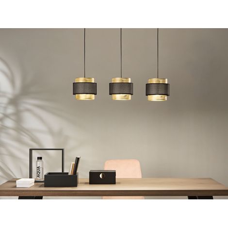Pendelleuchte LOUNGE 3-flammig, Metall Gold mit Stoffblende Schwarz, Breite 85cm (1/5)