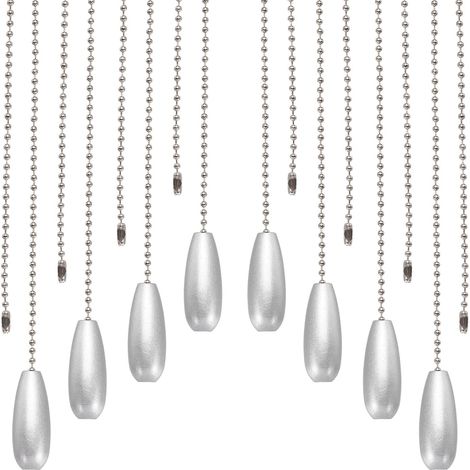Lot de 8 rallonges de chaîne de traction pour ventilateur de plafond, 33 cm, chaînes d'extension décoratives en bois pour lampe et ventilateur de plafond, argenté (1/5)