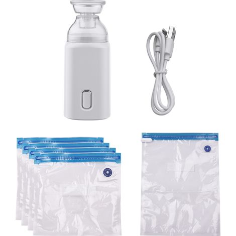 Pompe électrique avec sacs de rangement sous vide, câble USB 5, Portable, rechargeable, pour voyage, usage domestique, gain de place, blanc (1/5)