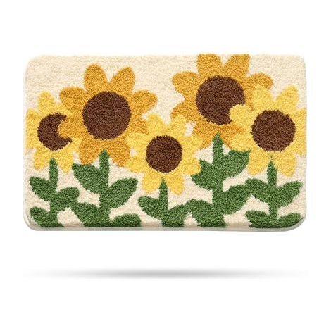 Tapis de bain mignon, ultra doux et absorbant, antidérapant et confortable, lavable en machine, 40 x 60 cm (motif tournesol) (1/5)