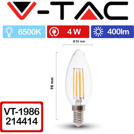 V-TAC VT-1986 Lampadina LED E14 4W Candela Filamento Bianco freddo - 6500K (1/5)
