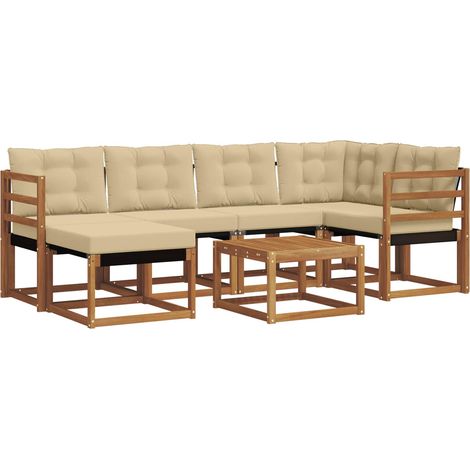Outdoor Sofa Set with Cushion 7 pcs Natural and Beige vidaXL