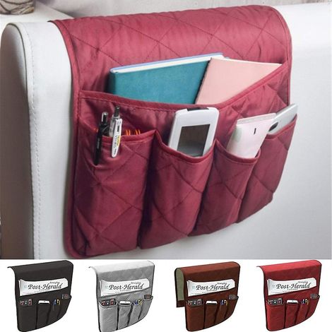 Sac de rangement suspendu pour accoudoir de canapé, organisateur de télécommande et de collations pour la maison (vin rouge) (1/4)