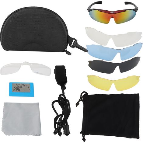 Ortviai Lunettes de vélo polarisées pour hommes et femmes – monture ajustable avec 4 verres interchangeables (rouge), lunettes de protection (1/5)