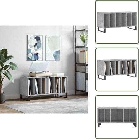 Armoire à disques gris béton 100x38x48 cm bois d'ingénierie - Meuble À Disques - Armoire Vinyle - Rangement Disque - Étagère Musique - Support Tourne-disque (1/5)