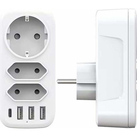 Multiprise USB, 3 prises et 3 ports USB, multiprise murale 3 A, chargeur multi-USB 6 en 1 4000 W (SKU produit : 97444149  SKU Offre : mwj25.9.17-9) (1/5)