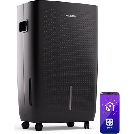 Klarstein Luftentfeuchter Elektrisch bis 65m2, Smart Luftentfeuchter für Wohnung, Bad & Keller, Luft-Entfeuchter Leise, Elektrischer Dehumidifier mit WLAN IoT App, Bautrockner mit 60 L Kapazität