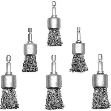 Lot de 6 brosses métalliques pour perceuse, 1 pouce, embout serti, hexagone 1/4 pouce, pour peinture et surfaces. (1/5)