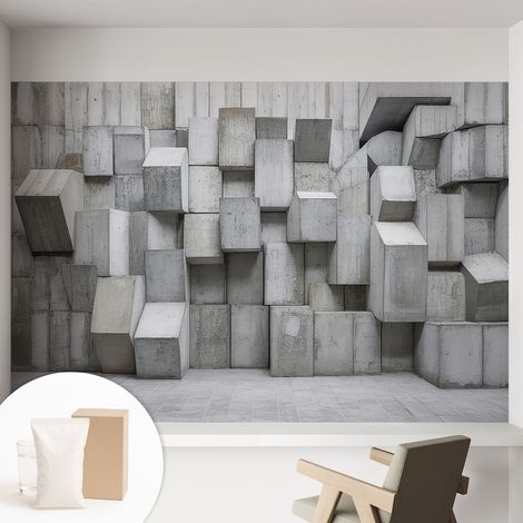 Papier peint intissé classique moderne pour salon et chambre à coucher Décoration rapide avec colle Blocs de béton 152x104 cm (1/5)