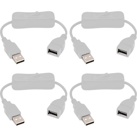Cavo USB maschio-femmina a 4 pezzi con interruttore on/off, bianco, 35 cm. Cavo di prolunga USB con interruttore on/off, per registratore di bordo, lampada da scrivania a LED, ventilatore USB, strisce