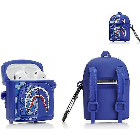 Lustige Hai-AirPods-Silikonhülle (blau), witzige und niedliche Hülle, kompatibel mit Apple AirPods 1 und 2. (1/5)