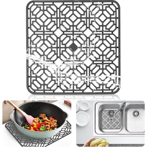 (30 x 30 x 1,2 cm, blanc cendré) Tapis d'évier de cuisine, tapis d'évier, protecteur d'évier, tapis d'évier en silicone pour évier de cuisine de salle de bain, comptoir de cuisine, résistant à la chal (1/5)