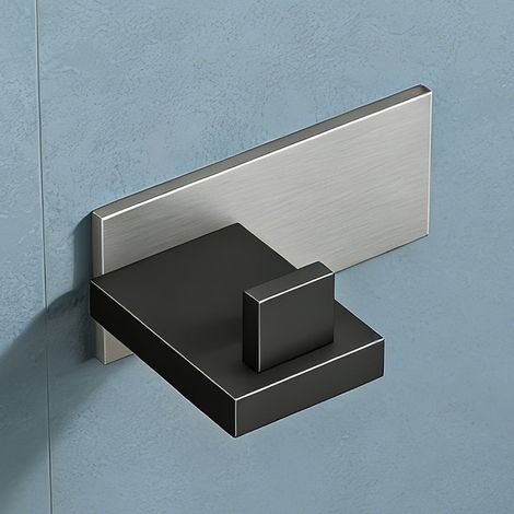 doporro Gancio Adesivo da Parete Extra Forti in Acciaio Inox, Senza Forare, per Bagno, Cucina o Camera da Letto, Nero Opaco/Nichel Spazzolato (1/5)