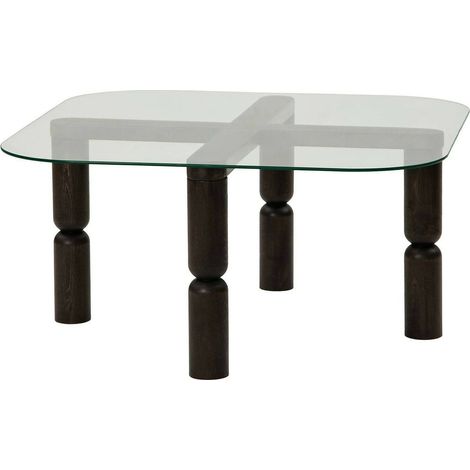 Dmora - Tavolino da salotto Gran, Tavolo basso da caffè, Portariviste per divano, Ripiano da soggiorno, 80x80h40 cm, Antracite e Trasparente (1/5)