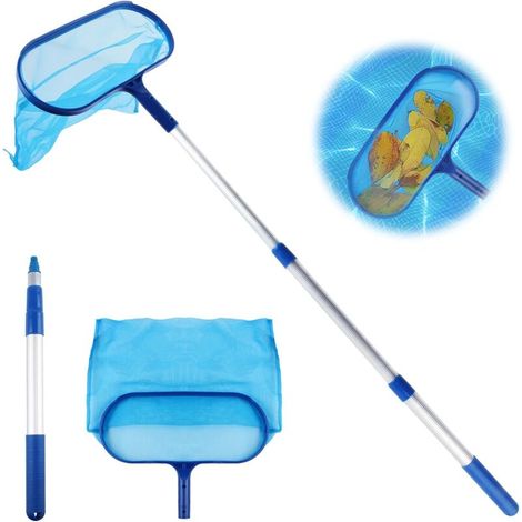 Épuisette à feuilles pour piscine avec manche télescopique，Filet à mailles fine，Outils de nettoyage de piscine