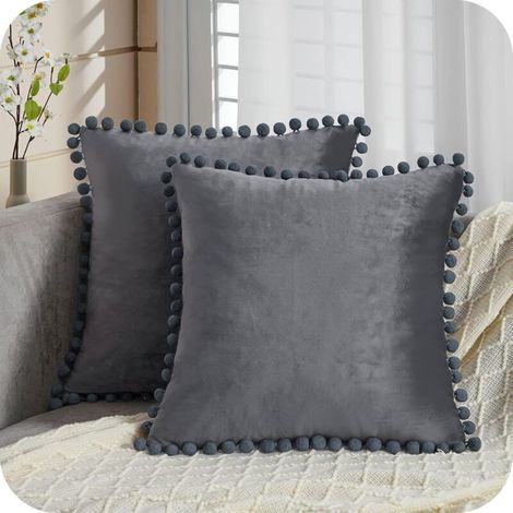 ZOLGINAH Lot de 2 Housses de Coussin Decoration Chambre Doux Carré en Velours Couleur Unie Housses de canapé avec Les Ballons Moderne pour Salon, 40x40cm, Gris