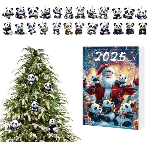 Calendrier de l'Avent Panda 24 Jours Compte à Rebours de 24 Jours avec Ornements Animaux en Acrylique 2D pour Décor de Sapin Fenêtre Mur Porte Rétroviseur Auto Sac à Décoration M (1/5)