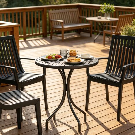 Tavolo bistrot rotondo 66x71,5 cm in acciaio zincato nero per giardino FLORAGRACE (1/5)
