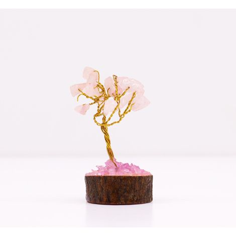 Mini arbres de pierres précieuses sur socle en bois - Quartz rose (15 pierres)- Vendu par 1 (1/4)