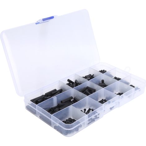 Kit 320 pièces entretoises hexagonales M2 nylon mâle-femelle, vis écrous colonnes assorties, kit fixation polyvalent pour bricolage électronique. (1/5)
