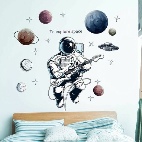 Sticker mural astronaute et planète Cosmonaute personnalisé Nom de Spaceman Décoration murale Espace extérieur pour chambre de garçon Décoration murale Décoration murale (1/5)