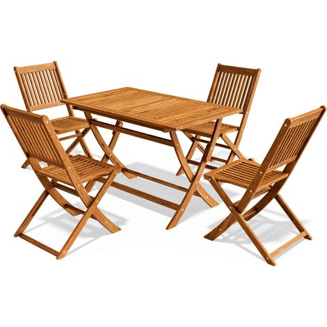 Casaria – Salon de jardin en bois d'acacia certifié FSC® pour 4 personnes – Table rectangulaire 120x70cm – Pliable et résistant aux intempéries (1/5)
