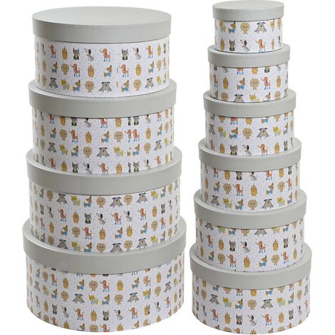 Boîte de rangement ludique et colorée pour maison chic - Blanc avec motifs animaux multicolores