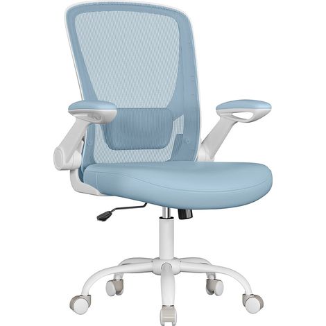 Silla de oficina con reposabrazos abatibles silla de oficina de lona asiento giratorio 360° soporte lumbar ajustable ahorra espacio azul 120005865 (1/5)