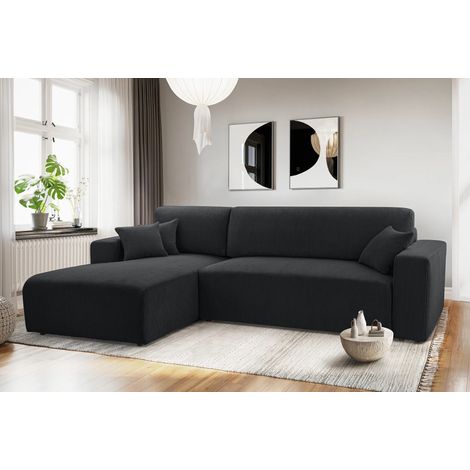AX LIVING Catea Eckschlafsofa mit Bettkasten L – Dunkelgraues Ecksofa 279cm