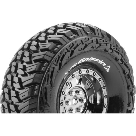 Louise RC - CR-GRIFFIN - 1-10 Crawler Tire Set - Mounted - Super Soft - Black Chrome 1.9 Wheels - Hex 12mm - L-T3230VBC