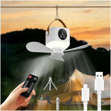 Campingventilator mit Licht, faltbarem Stativ mit Fernbedienung, 7200 mAh USB-Akku, Timer, 3 Geschwindigkeitsstufen für Zelte (1/5)