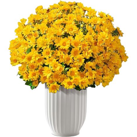 Fake Mums – Lot de 10 fleurs artificielles résistantes aux intempéries pour terrasse, porche, entrée, fête, vase, balcon, mariage et intérieur (1/5)