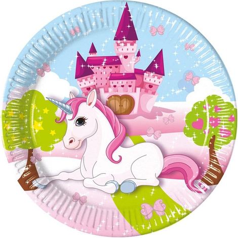 Platos de papel de unicornio de 20 cm, 8 unidades