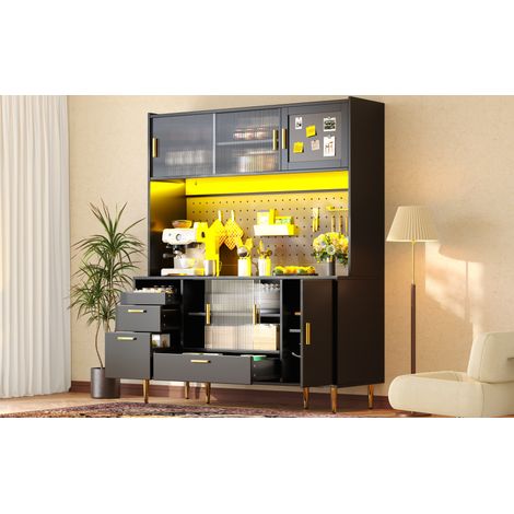 Aparador buffet con LED y puertas correderas negro OKMYHOME (1/5)