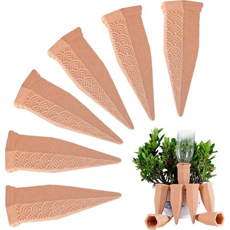 Lot de 6 Piques d'arrosage, Terre cuite, Auto-arrosant, Pour bouteilles vin, Jardin intérieur extérieur (1/5)