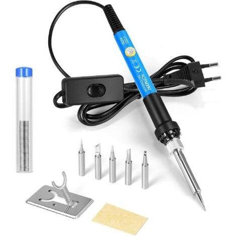 Fer à souder 60W avec température réglable et 5 pointes pour circuits imprimés et électronique (1/5)