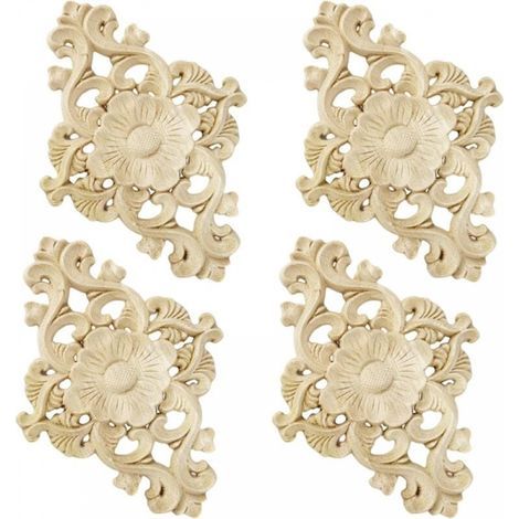 Set di 4 decorazioni in legno intagliato per mobili, pareti, armadi, porte, decorazioni fai da te (1/5)