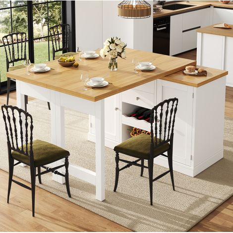 Tavolo isola cucina allungabile 120x40x74 cm, girevole 360°, con spazio contenitore, MDF bianco (1/5)