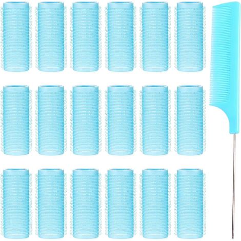 18 Pièces Bigoudis Auto-Agrippants de Coiffure Rouleaux Ventilés Salon, Bigoudis Cheveux, avec 1 Peigne Queue(Bleu) (1/5)