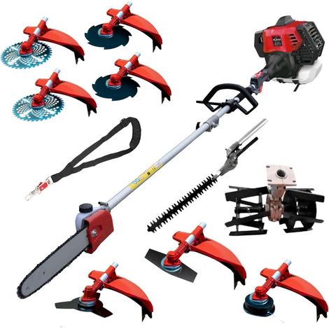 Synergy Desbrozadora Multifunción Gasolina 10 en 1 65cc 4,9cv Motor 2T, Cuchillas Helicoidales, Cortasetos, Podadora, 6 Dis