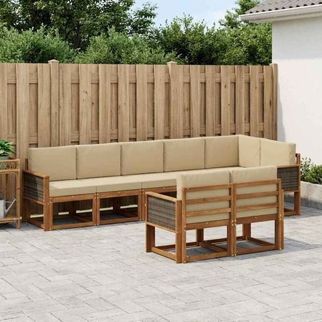 vidaXL Outdoor-Sofagarnitur 8 Stk. Natur und Beige Polyester (1/5)