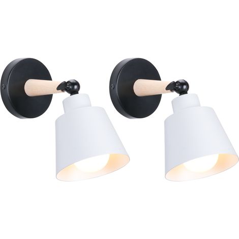 2X Aplique de Pared, Moderno Lámpara de Pared con Pantalla de Medera y Metal, Iluminación Art Decor Luz E27 para Dormitorio Cocina Comedor Cafe (Blanco Mate) (1/5)