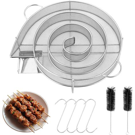 BBQ-Räucherset, 7-teilig, robuster Kaltrauchgenerator mit Griff, inklusive 2 Bürsten und 4 Haken, für Grills, Räucheröfen und Smoker, wiederverwendbar