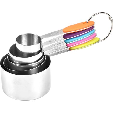 Cuillère À Mesurer - Acier Inoxydable - Poignée En Silicone Antidérapante - Échelle Claire - Anneau De Suspension - Lot De 5 Pièces (1/5)