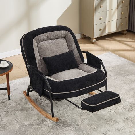 Sillón balancín reclinable 80x87x95 cm de tela afelpada negro y gris - CHICFURN (1/5)