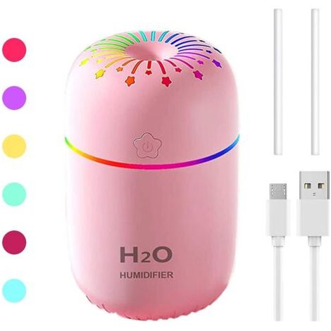 Mini humidificateur portable, petit refroidisseur, humidificateur à brume avec veilleuse colorée, voiture (rose) (1/5)