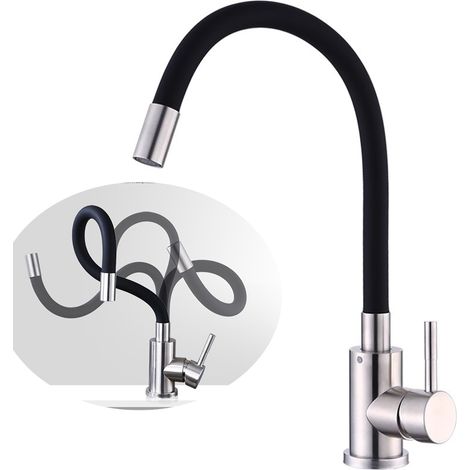 Robinet de cuisine flexible noir, robinet d'évier avec pulvérisateur d'eau, robinet mélangeur pivotant à 360 °, acier inoxydable, économie d'eau. (1/5)